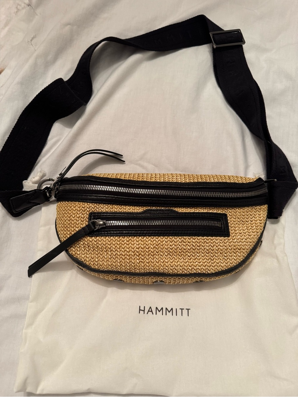 Hammitt Tan Woven Crossbody with Black Trim